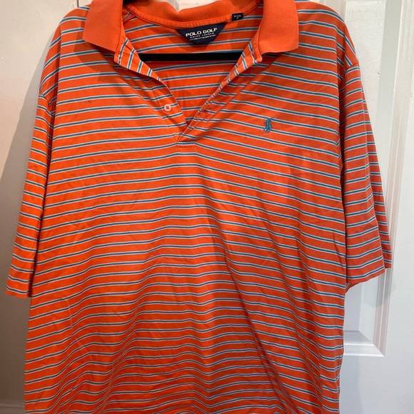 Ralph Lauren Golf Orange and Blue Polo Shirt with Stripes - Picture 1 of 7